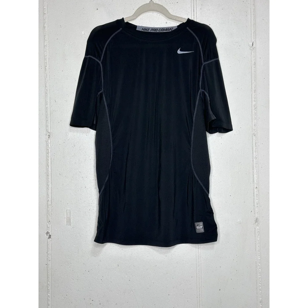 Nike Pro Combat Shirt Large Black Gray Compression Performance Swoosh Drifit Men